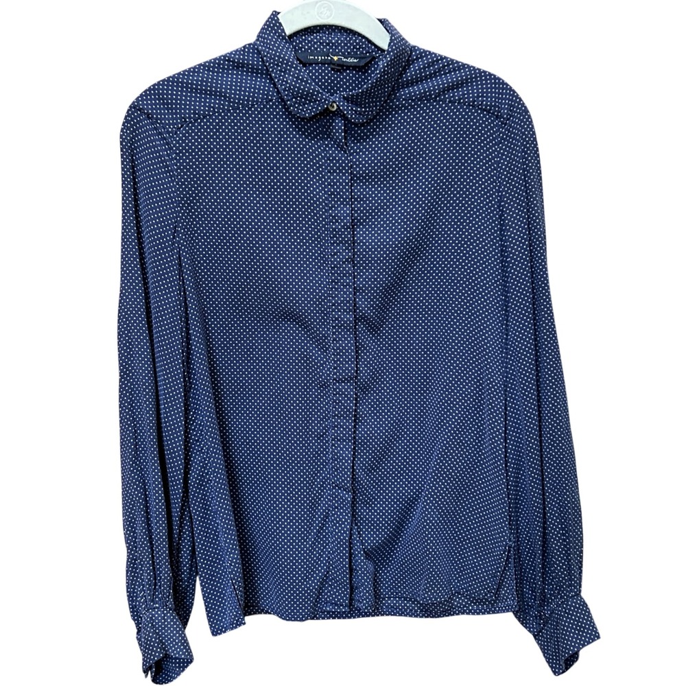 Imogene + Willie‎ Polka Dot Shirt S Navy Peter Pan Collar Button Down